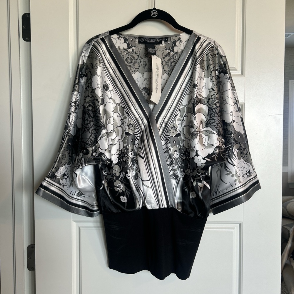 Colleen Lopez Black and Silver Floral Blouse